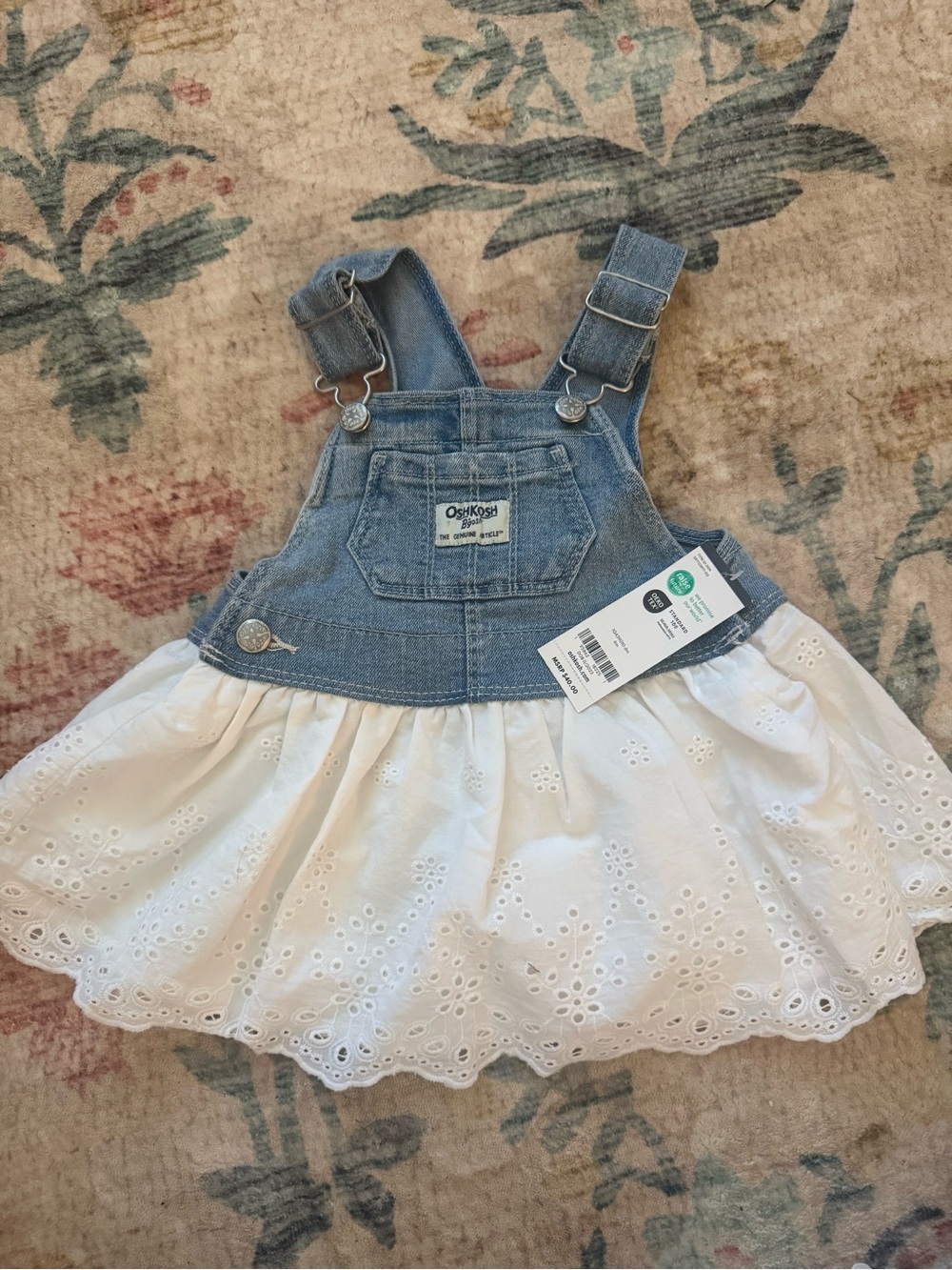 OshKosh B'gosh Blue Denim Bib with White Eyelet Skirt Overalls